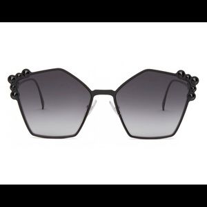 Fendi Can Eye Black Pentagonal Oversize Sunglasses